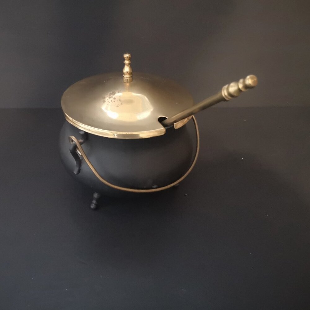 Vintage Cast Iron Fire Starter / Smudge Pot w/ Brass Tone Accents & Pumice Stone